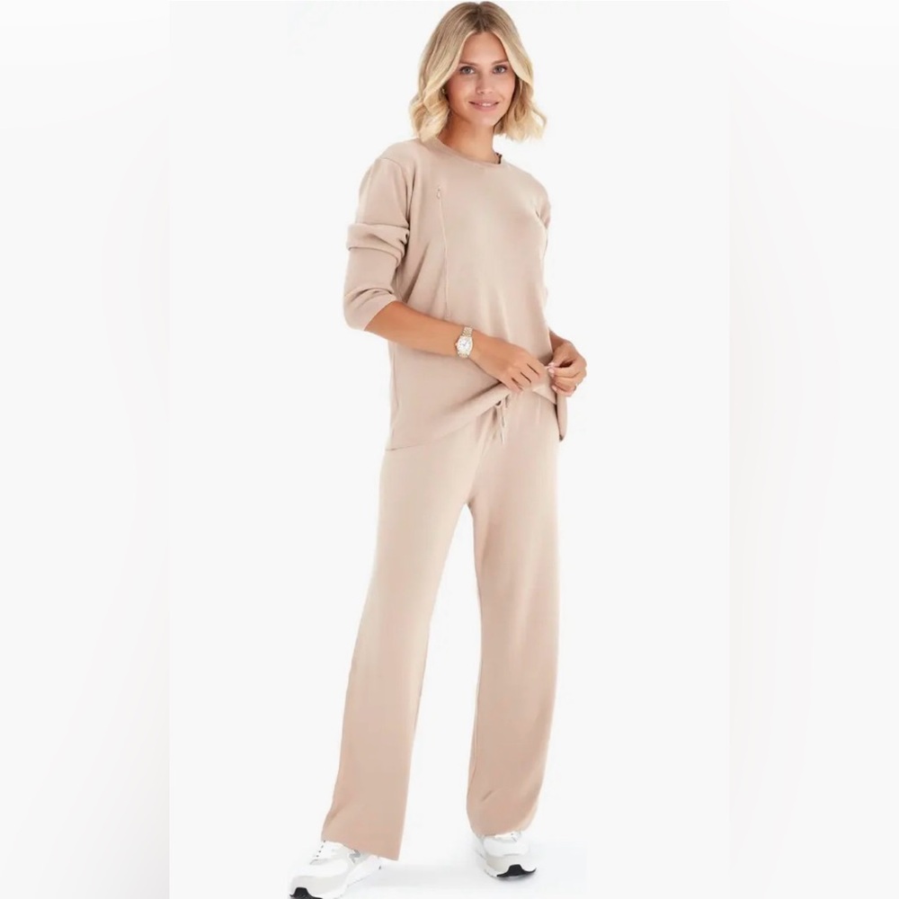 Accouchée Maternity Rib Side Zip Long Sleeve Top & Lounge Pant Set